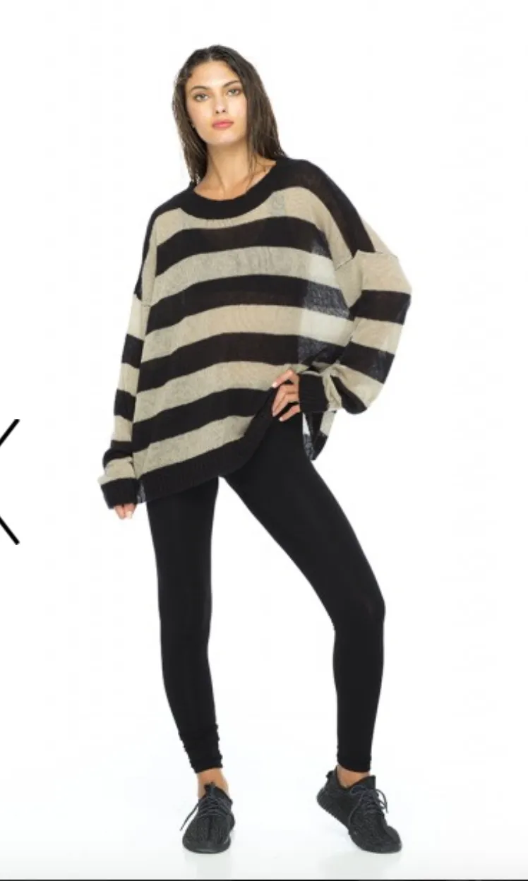 Indah Marshmallow Over sized Knit Sweater | Toast/Black Stripe