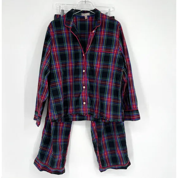 J Crew Pajamas Womens M Plaid Black Stewart Tartan Set Cozy Classic
