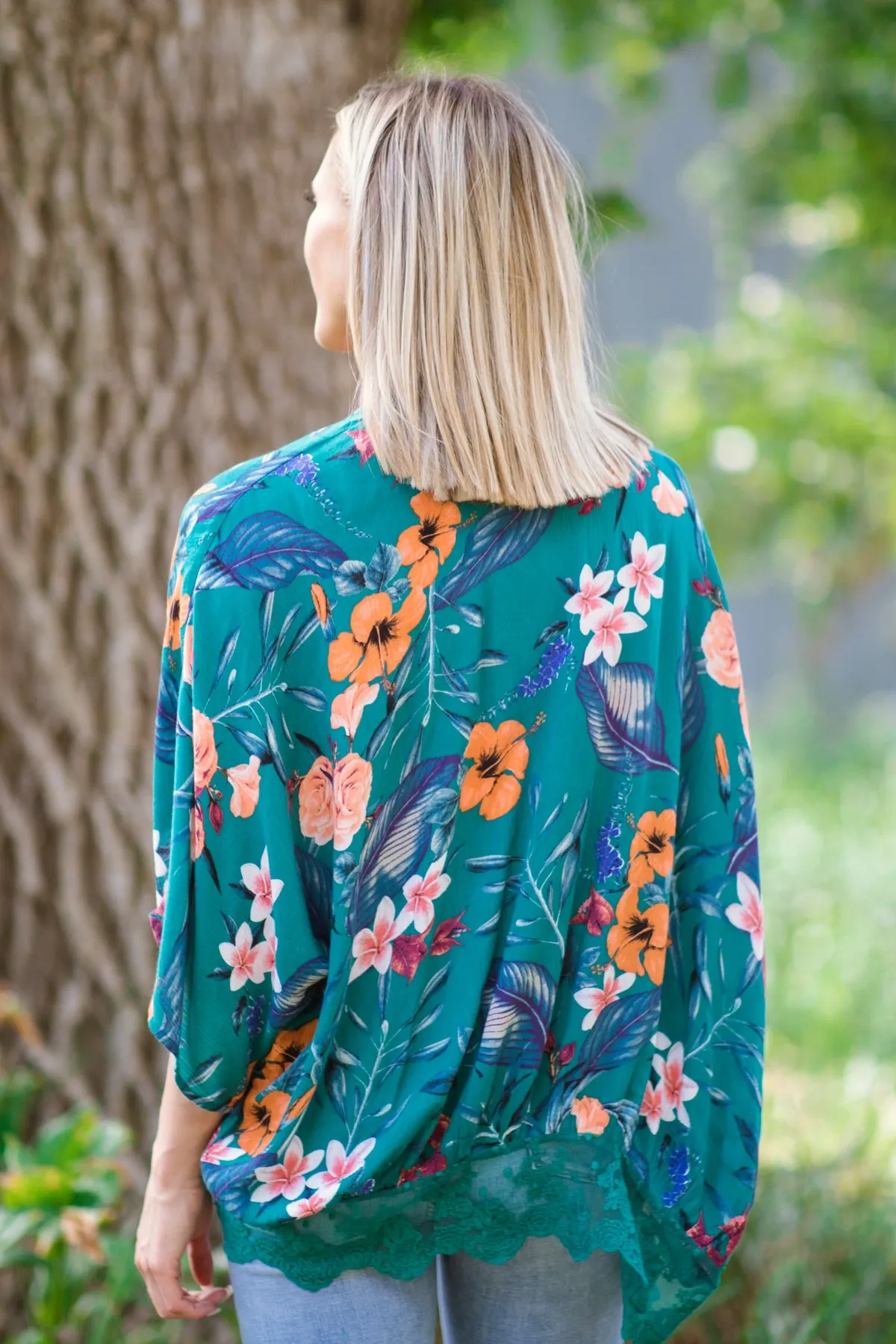 Jade Multicolor Floral Print Kimono