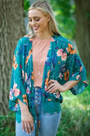 Jade Multicolor Floral Print Kimono