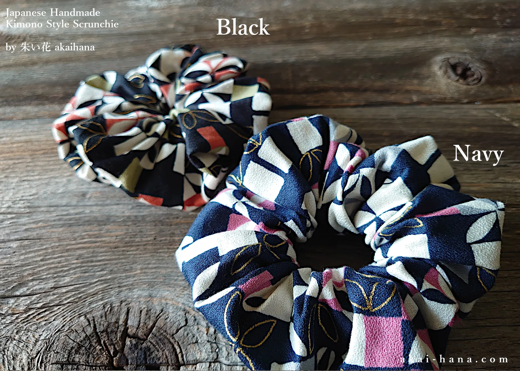 Japanese Handmade Kimono style Scrunchies, Henkei Ichimatsu Monyou Navy, scjf0028