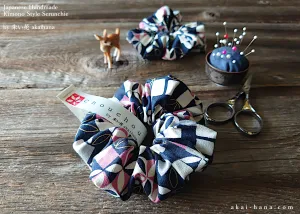 Japanese Handmade Kimono style Scrunchies, Henkei Ichimatsu Monyou Navy, scjf0028