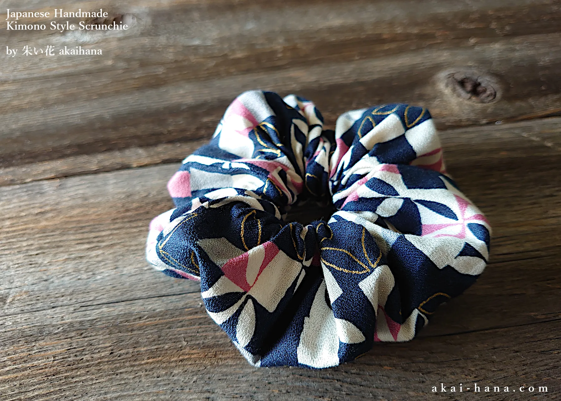 Japanese Handmade Kimono style Scrunchies, Henkei Ichimatsu Monyou Navy, scjf0028