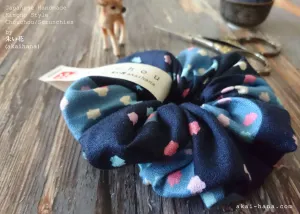 Japanese Handmade Kimono style Scrunchies, Konpeitō (confeito) Navy, scjf0029