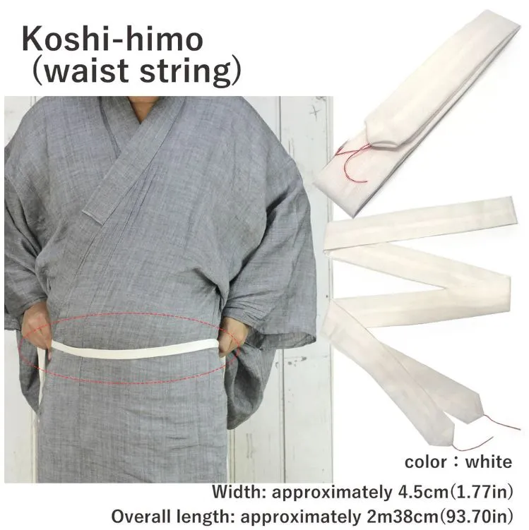 Japanese Traditional Men's YUKATA Full 3pc Set / Size: M-L, Yukata, Obi, Himo String - Gray Striped Yukata Set with Mustard Yellow Obi
