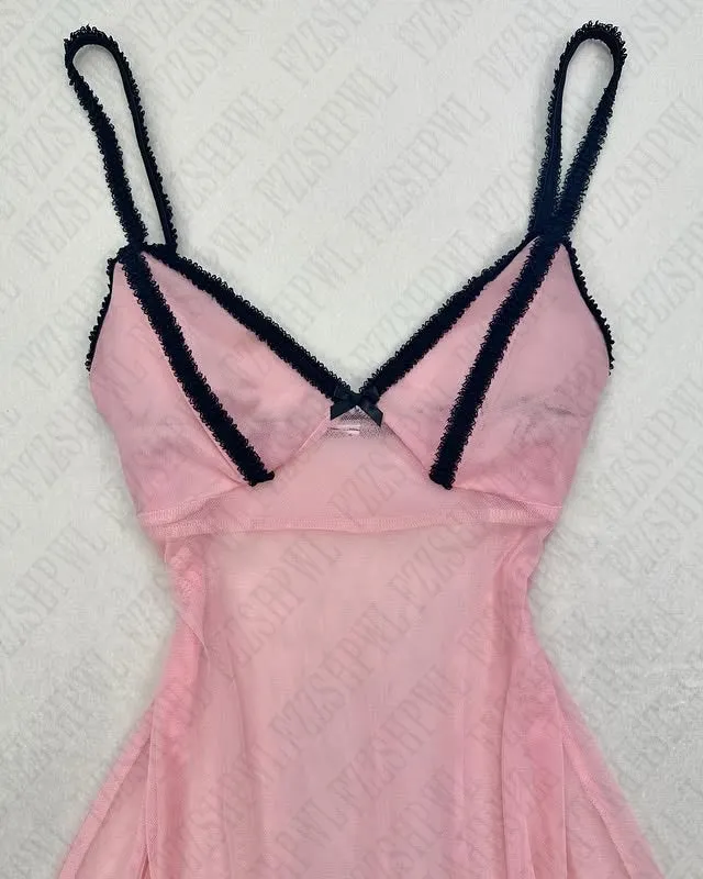 JazzHer summer new trend Fairy fashion aesthetics Retro pink sexy sleeveless lace pajamas slim millennial women pajamas home wear Y2K