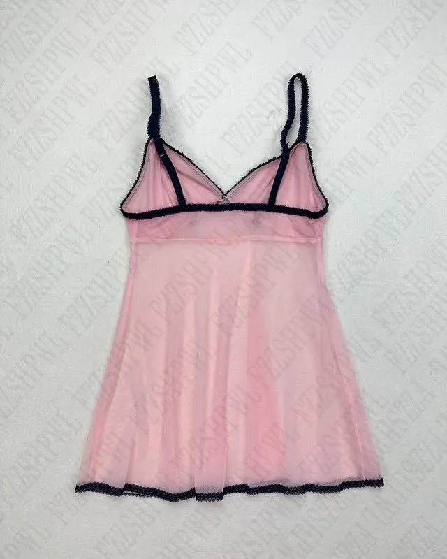 JazzHer summer new trend Fairy fashion aesthetics Retro pink sexy sleeveless lace pajamas slim millennial women pajamas home wear Y2K