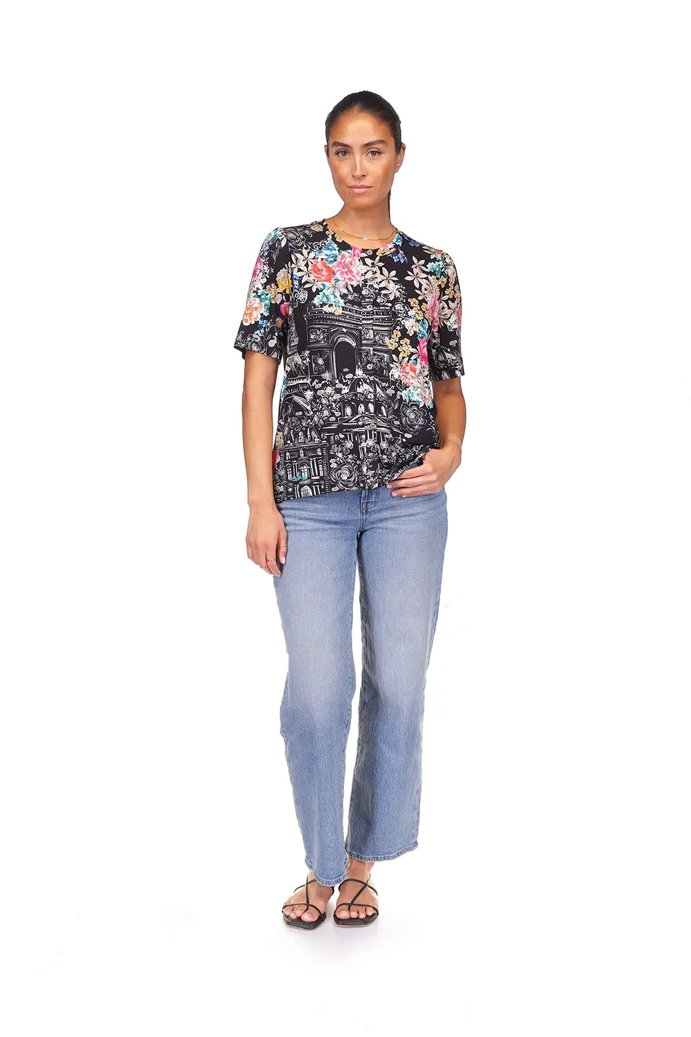 Johnny Was The Janie Favorite Kimono Sleeve Mandarin Tee - Lavilla Black T14625-3