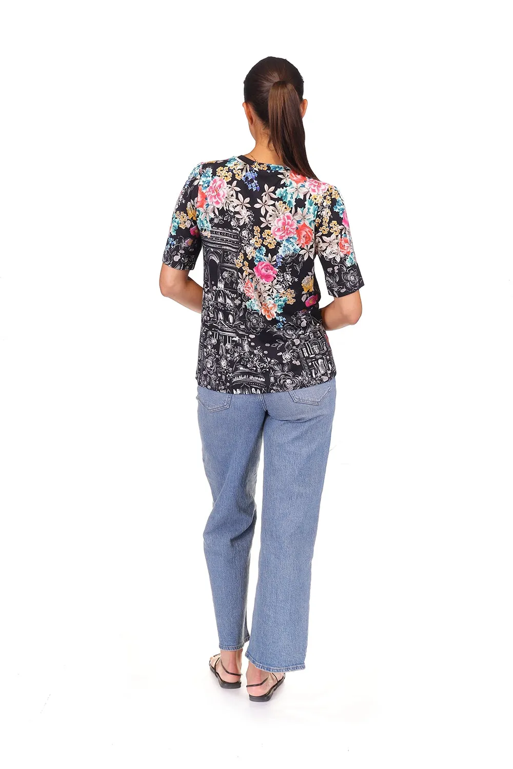 Johnny Was The Janie Favorite Kimono Sleeve Mandarin Tee - Lavilla Black T14625-3
