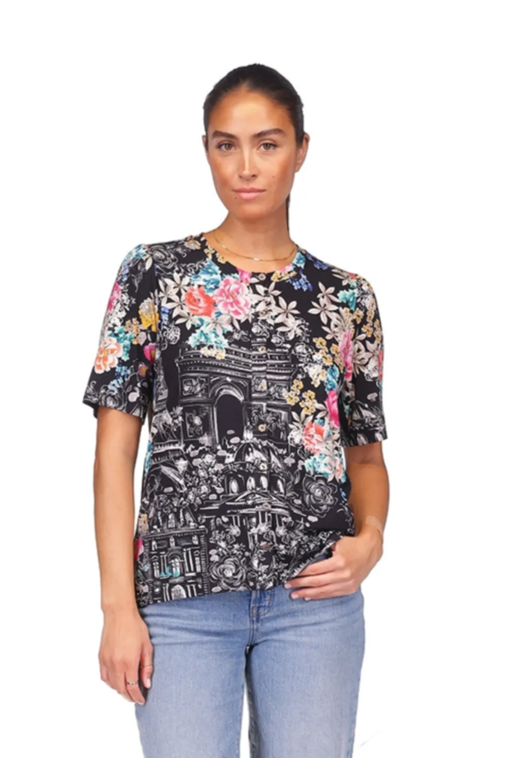 Johnny Was The Janie Favorite Kimono Sleeve Mandarin Tee - Lavilla Black T14625-3