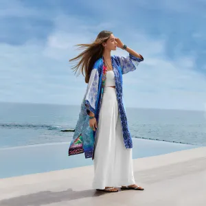 Johnny Was Ymeriah Reversible Kimono Silk Coopera Sky Blue Floral XX Large NEW