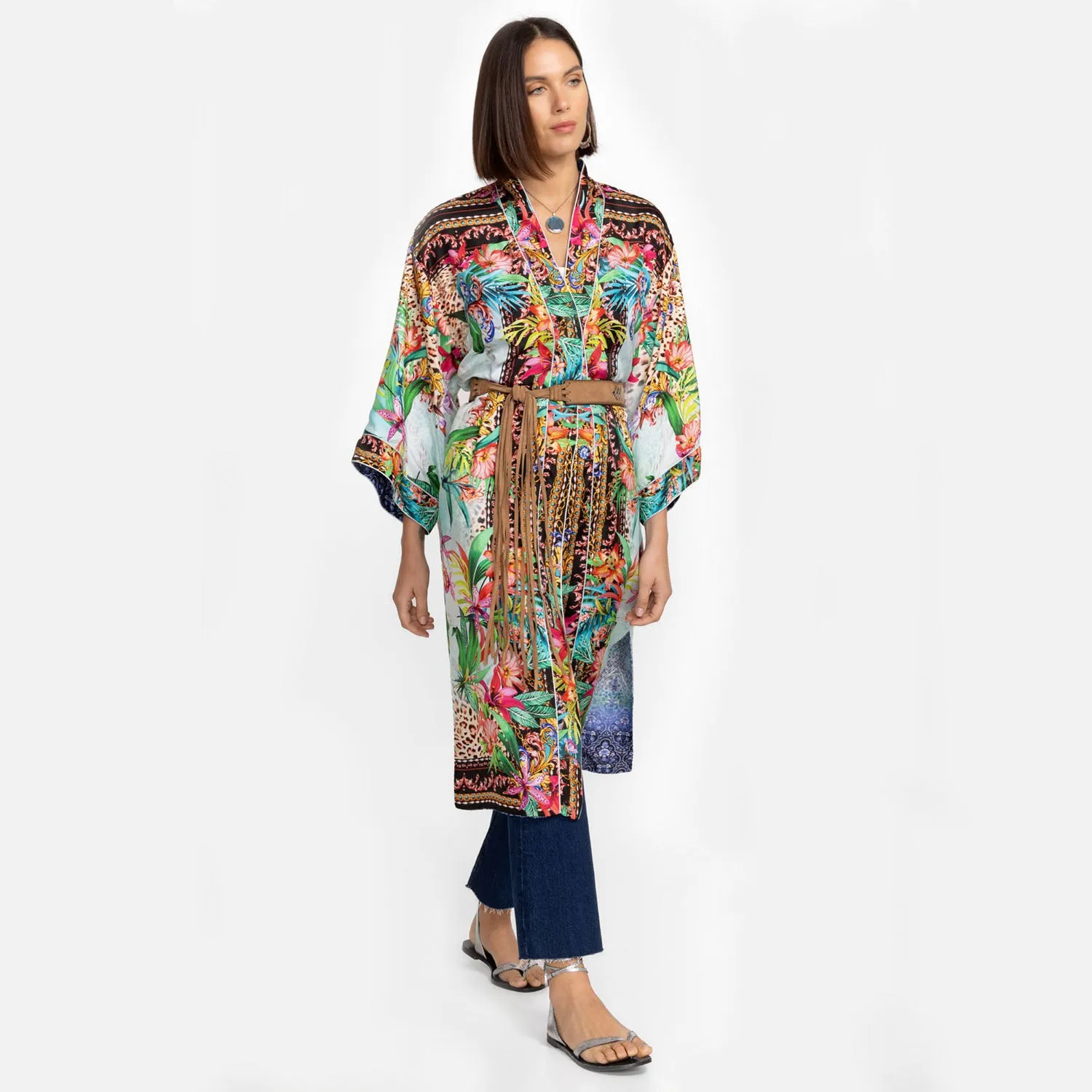 Johnny Was Ymeriah Reversible Kimono Silk Coopera Sky Blue Floral XX Large NEW