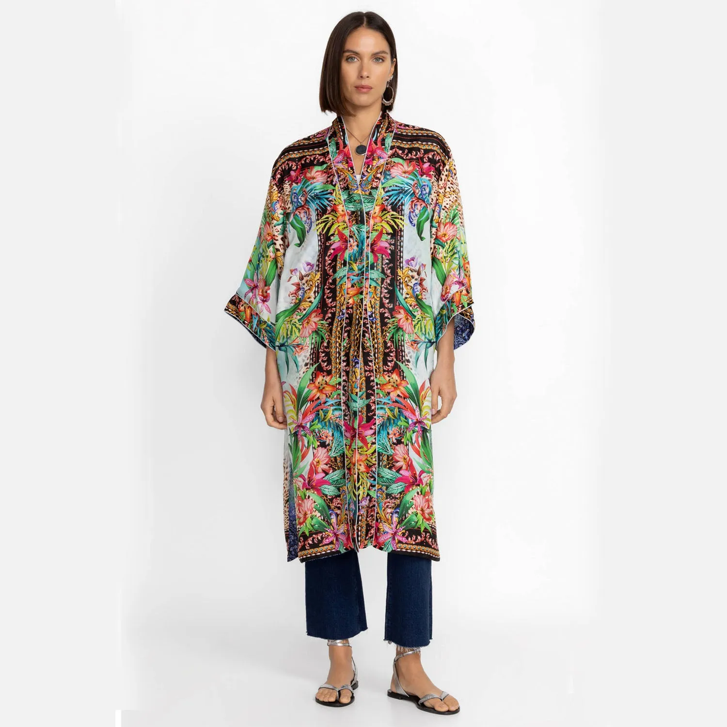 Johnny Was Ymeriah Reversible Kimono Silk Coopera Sky Blue Floral XX Large NEW
