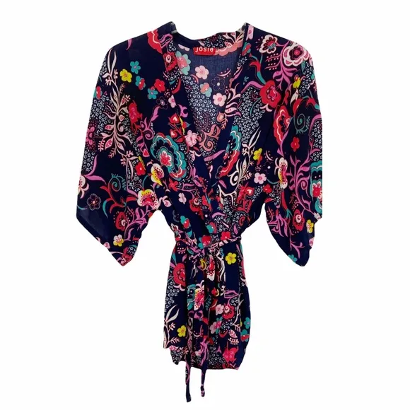 Josie Natori Floral Print Boho Kimono Robe/Cardi/Bathing Suit Cover in a Small