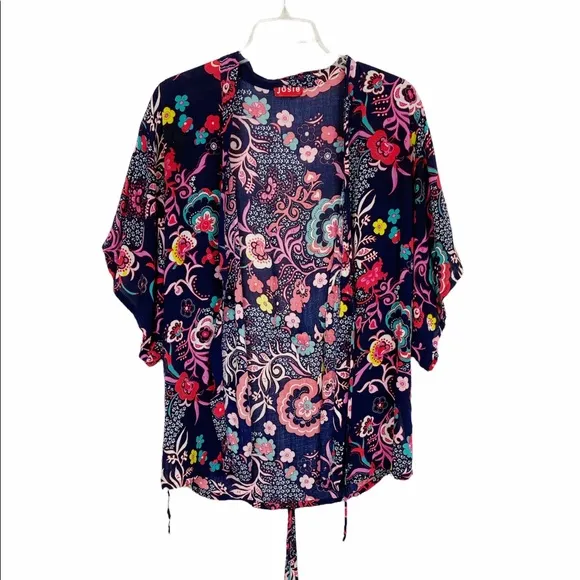 Josie Natori Floral Print Boho Kimono Robe/Cardi/Bathing Suit Cover in a Small