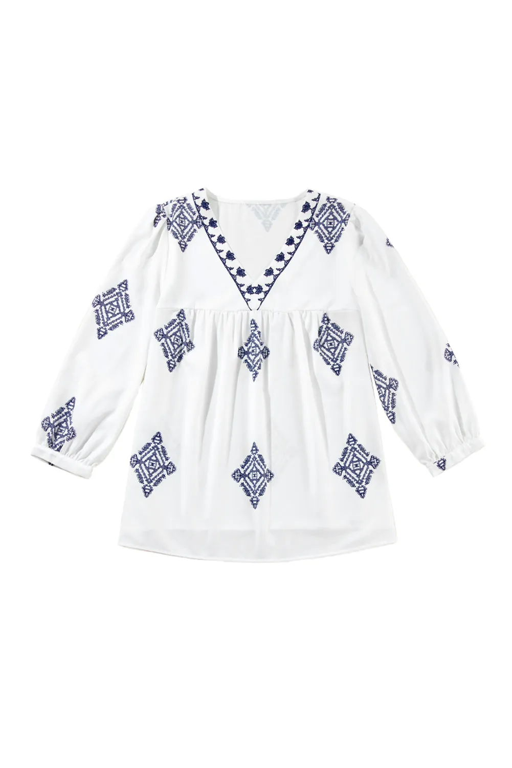 KaleaBoutique Boho Geometric Print Bracelet Sleeve V Neck Blouse