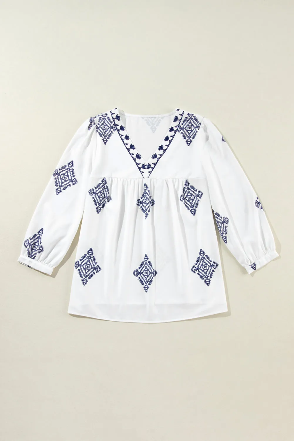 KaleaBoutique Boho Geometric Print Bracelet Sleeve V Neck Blouse