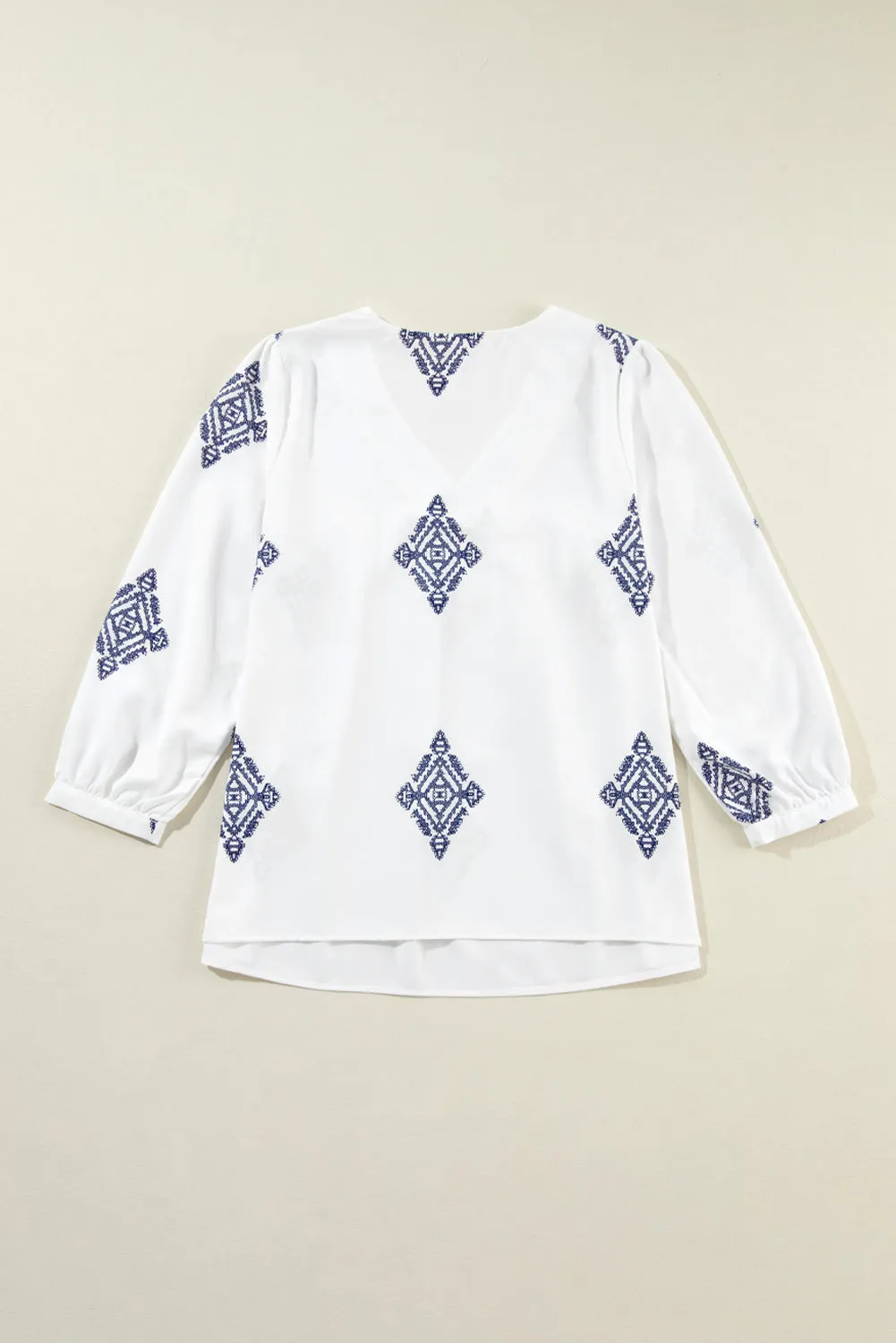 KaleaBoutique Boho Geometric Print Bracelet Sleeve V Neck Blouse