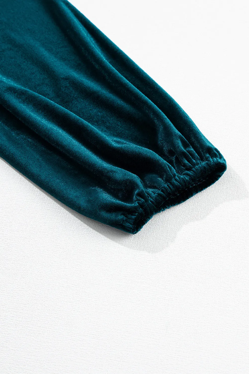 KaleaBoutique Lantern Sleeve Beaded Split V Neck Velvet Top