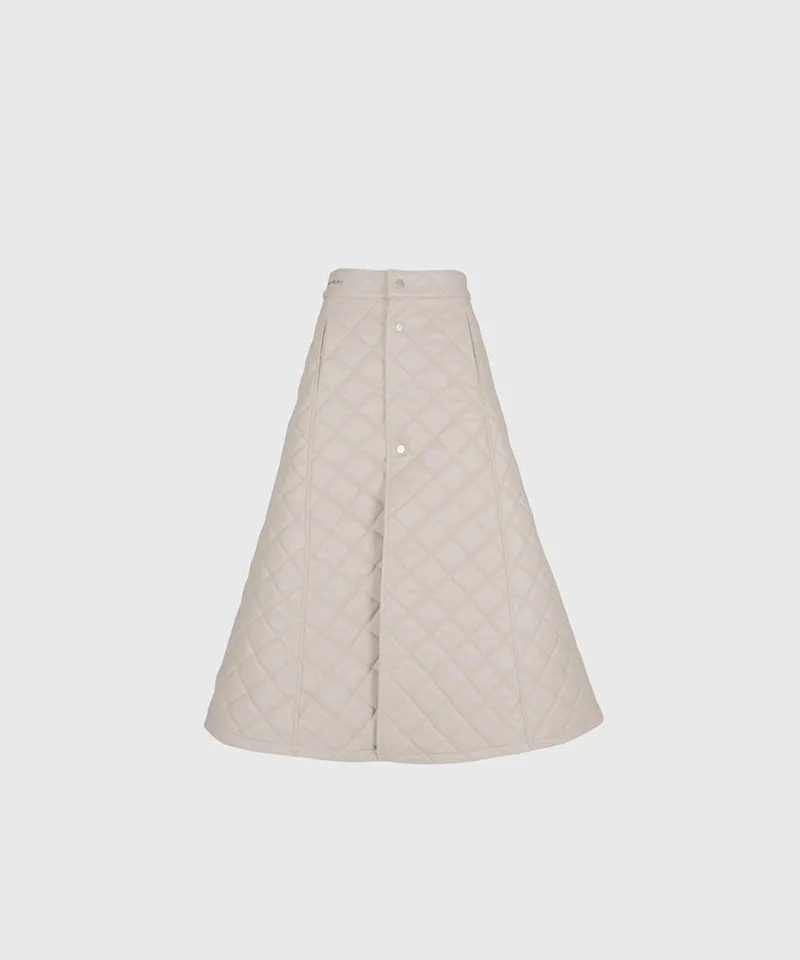 KANDINI Eco-leather Quilting Padded Long(Wrap) Skirt - Cream