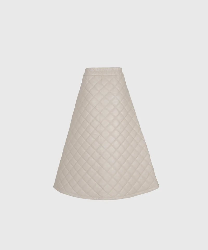 KANDINI Eco-leather Quilting Padded Long(Wrap) Skirt - Cream