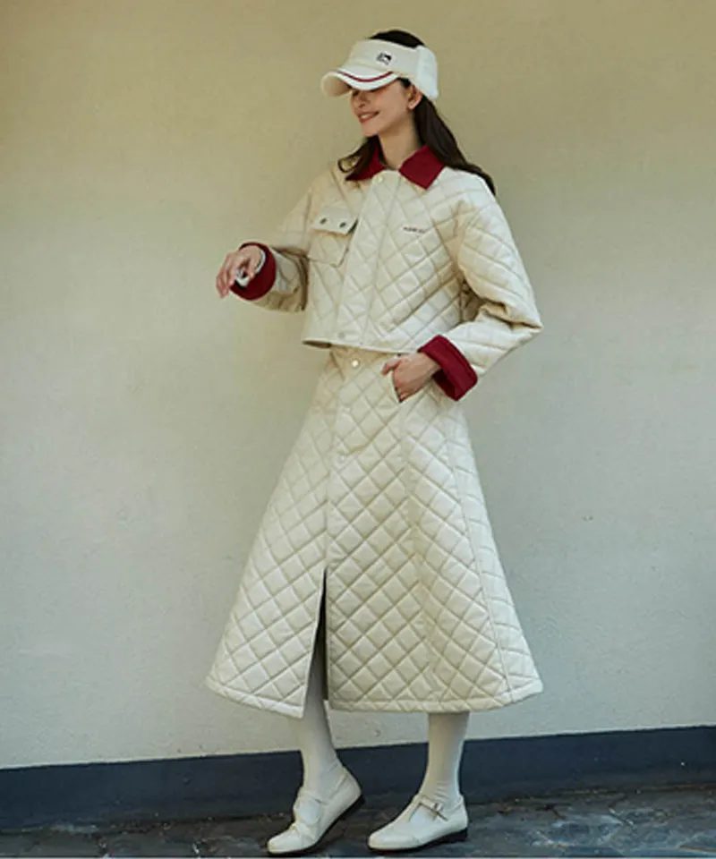 KANDINI Eco-leather Quilting Padded Long(Wrap) Skirt - Cream