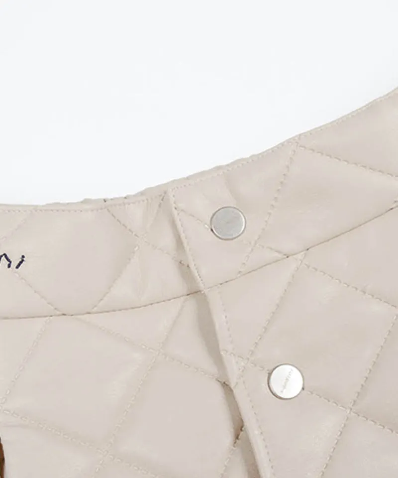 KANDINI Eco-leather Quilting Padded Long(Wrap) Skirt - Cream