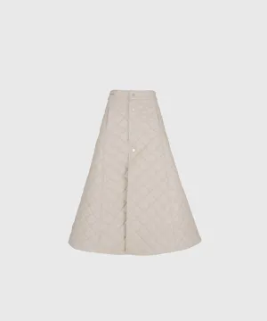 KANDINI Eco-leather Quilting Padded Long(Wrap) Skirt - Cream