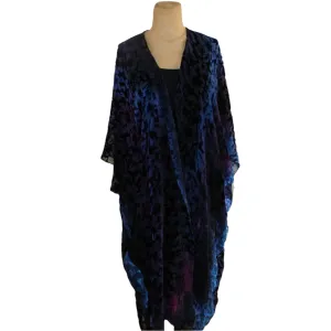 Kay Chapman Flowing Vest, Cut Velvet, Baroque, Blue/Purple, Fits M-XL