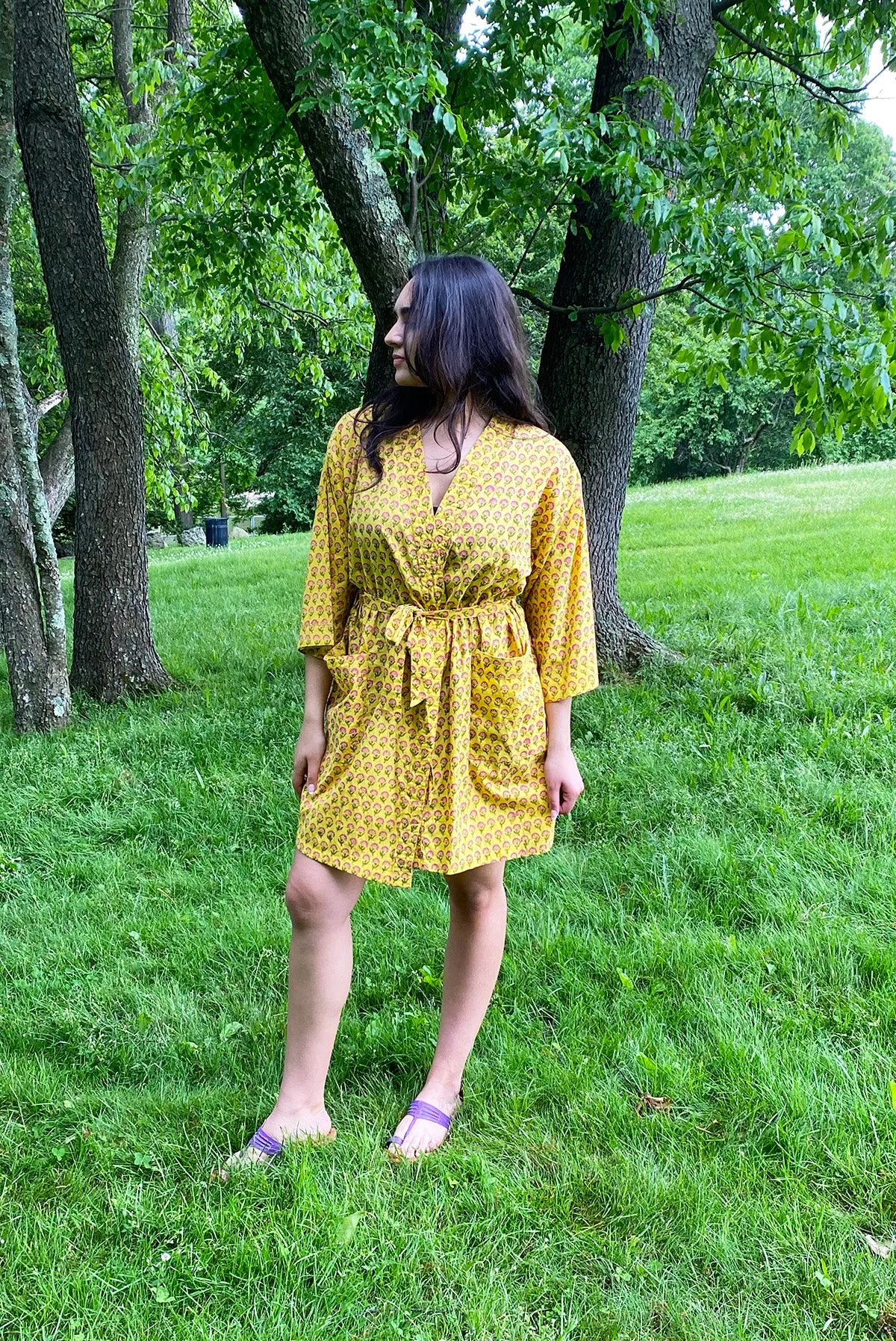 Kerala Short Robe | Palace Floral Yellow