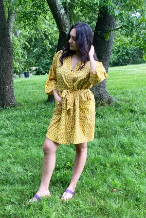 Kerala Short Robe | Palace Floral Yellow