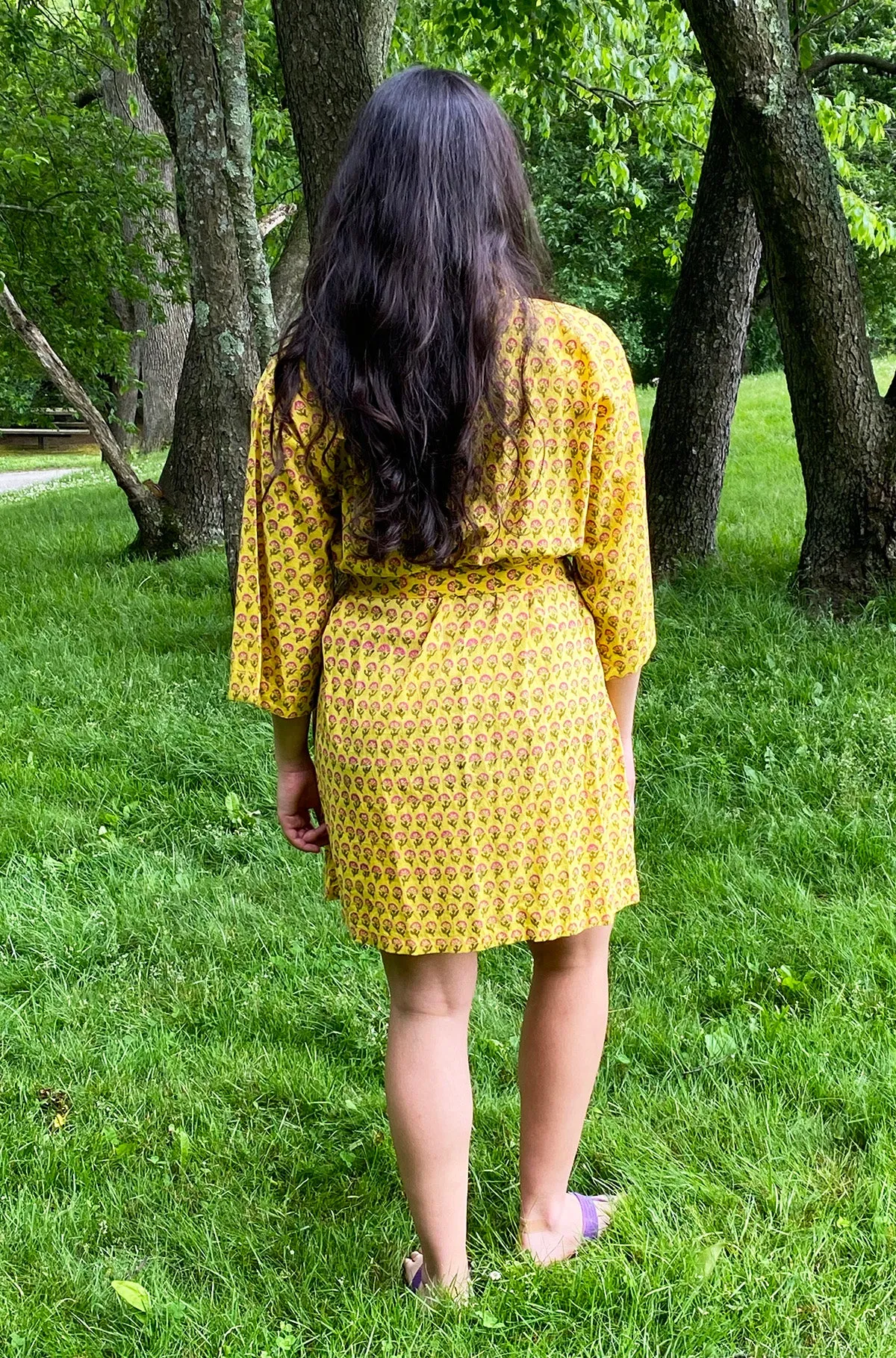 Kerala Short Robe | Palace Floral Yellow