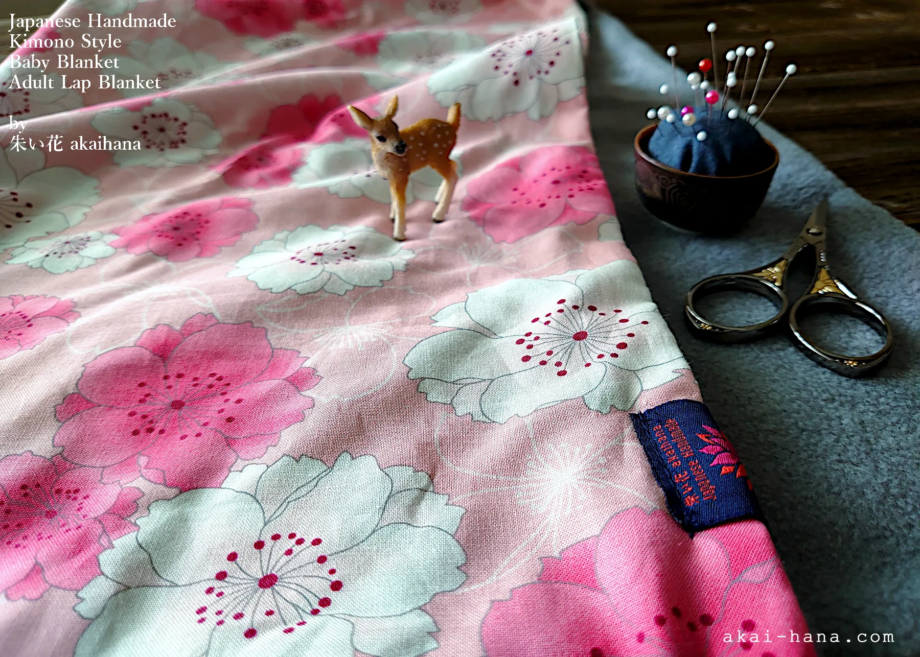 Kimono Baby Blanket/Adult Lap Blanket, Sakura Pink, 2 sizes ⦿blbj0014