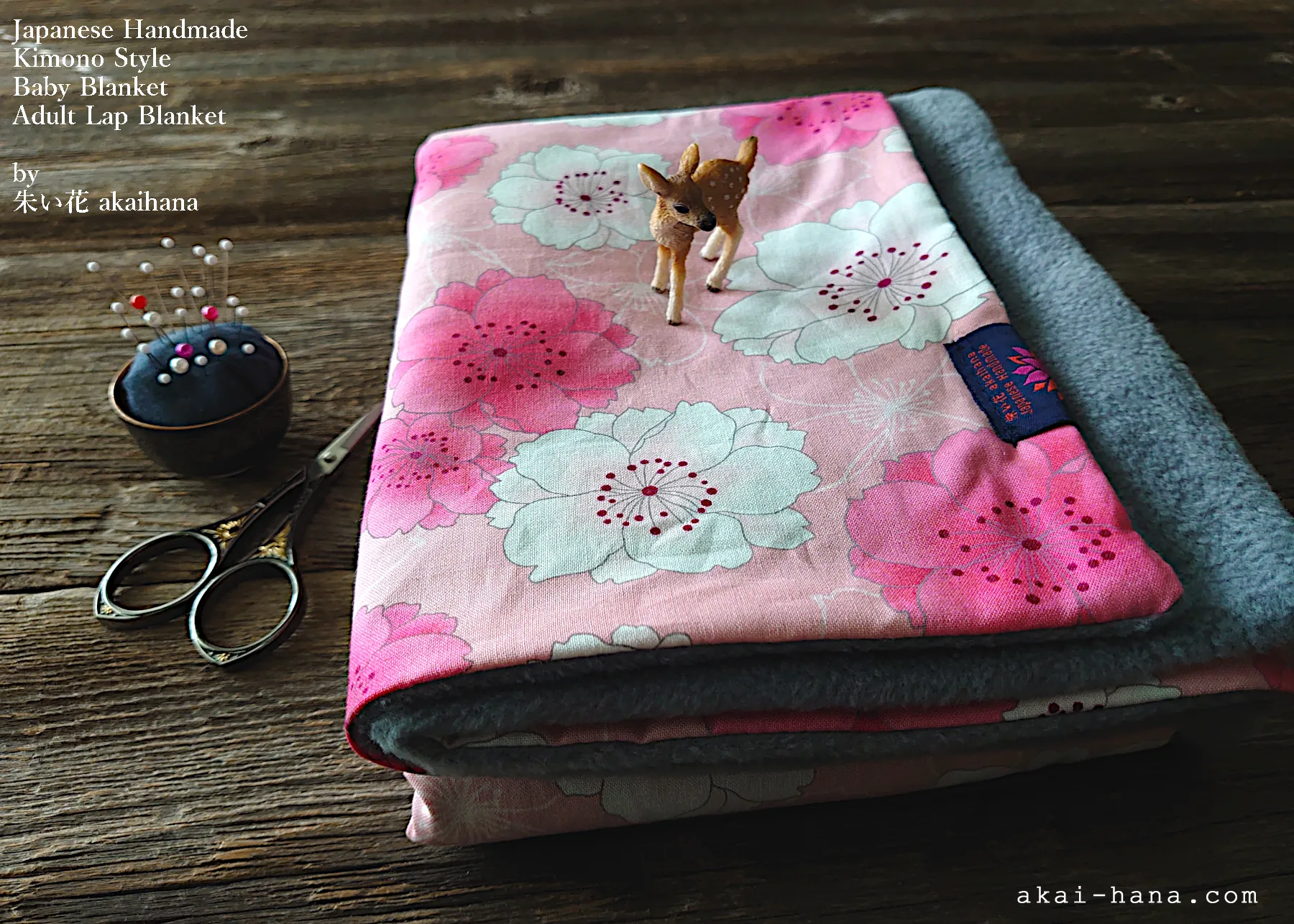Kimono Baby Blanket/Adult Lap Blanket, Sakura Pink, 2 sizes ⦿blbj0014