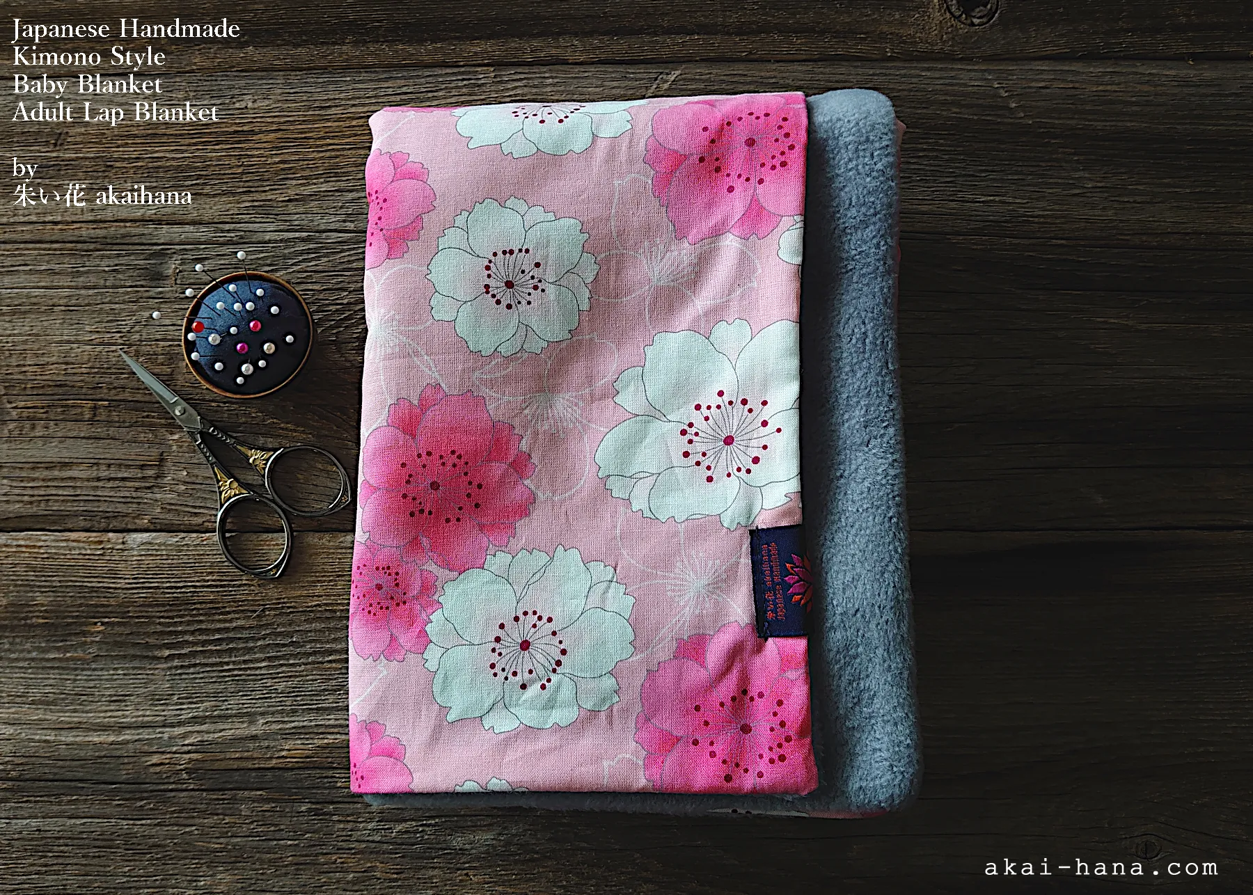 Kimono Baby Blanket/Adult Lap Blanket, Sakura Pink, 2 sizes ⦿blbj0014