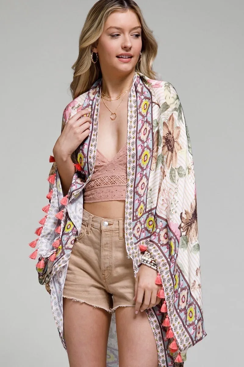 Kimono Duster with Spring Flower Cocoon Style