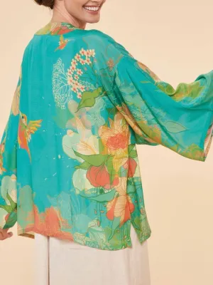 Kimono Jacket - Floral Hummingbird Aqua