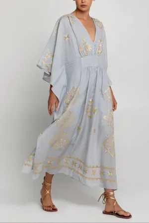 KIMONO RAMIE DRESS "LEFKADA" LIGHT GREY/GOLD