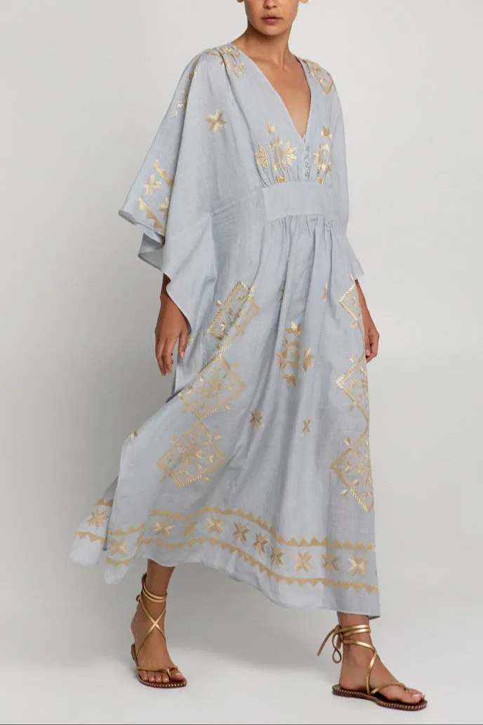 KIMONO RAMIE DRESS "LEFKADA" LIGHT GREY/GOLD