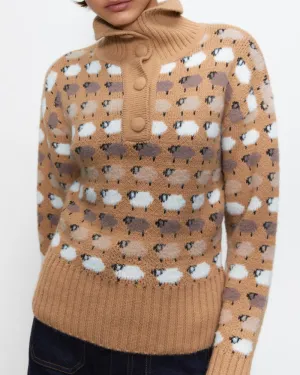 Knit Single-breasted High-collared Floral Sweater