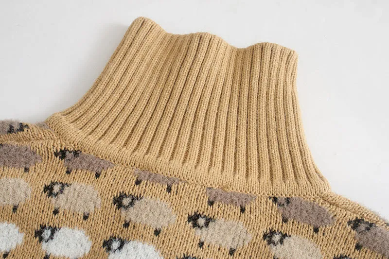 Knit Single-breasted High-collared Floral Sweater