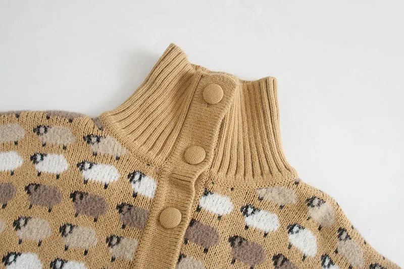 Knit Single-breasted High-collared Floral Sweater