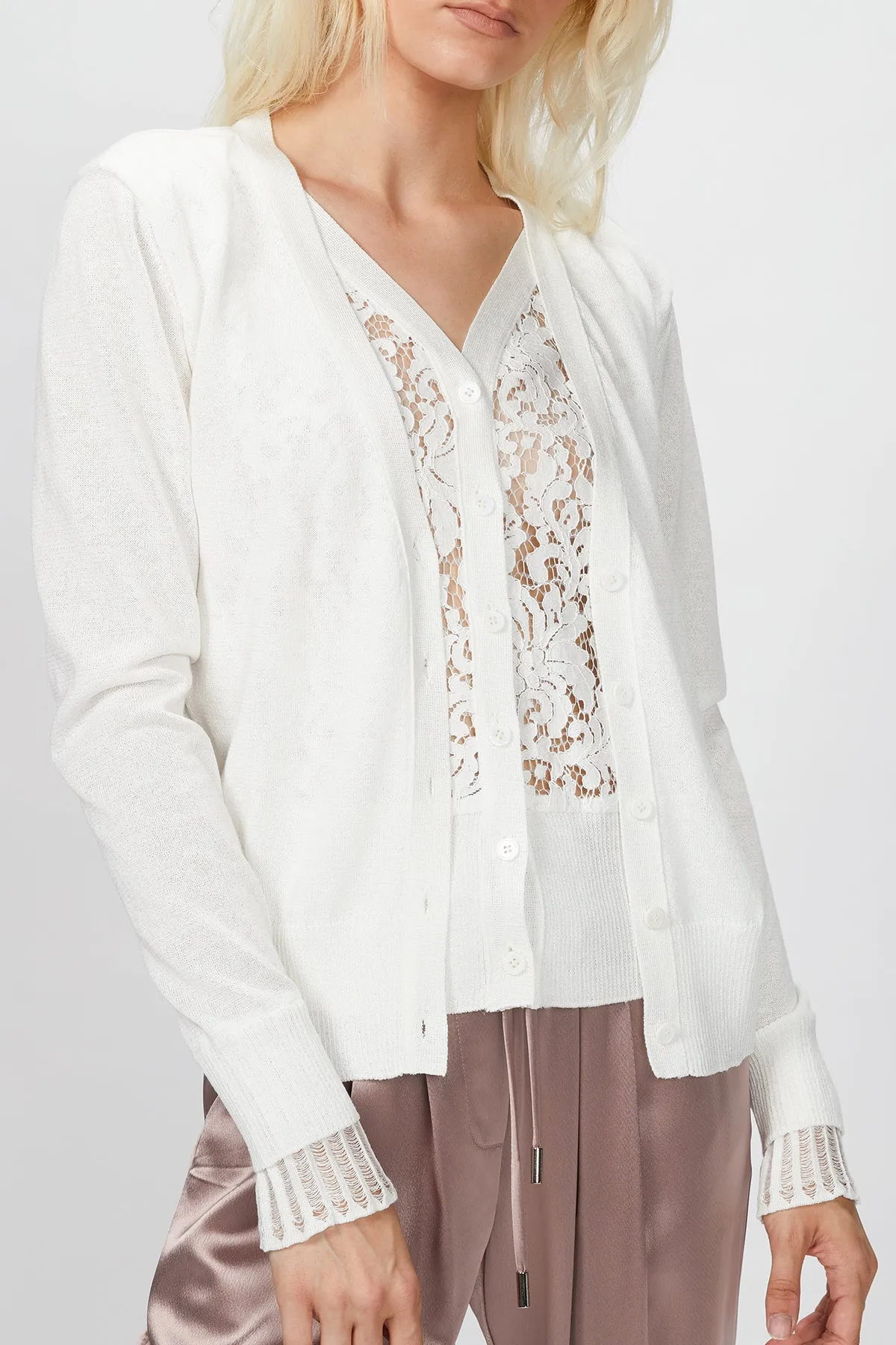LACE PANELED CARDIGAN