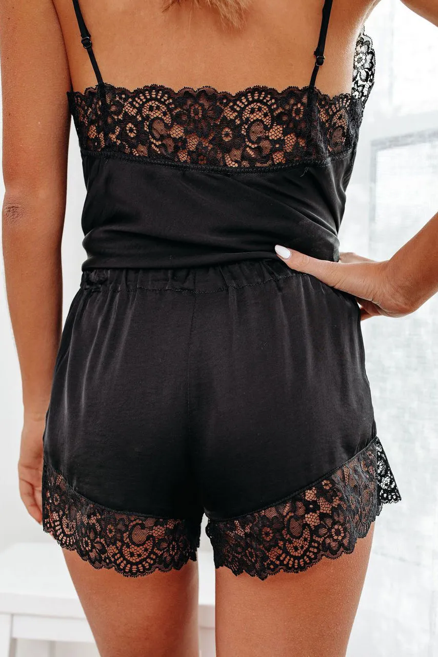 Lace Trim Tank Top and Shorts Pajamas Set