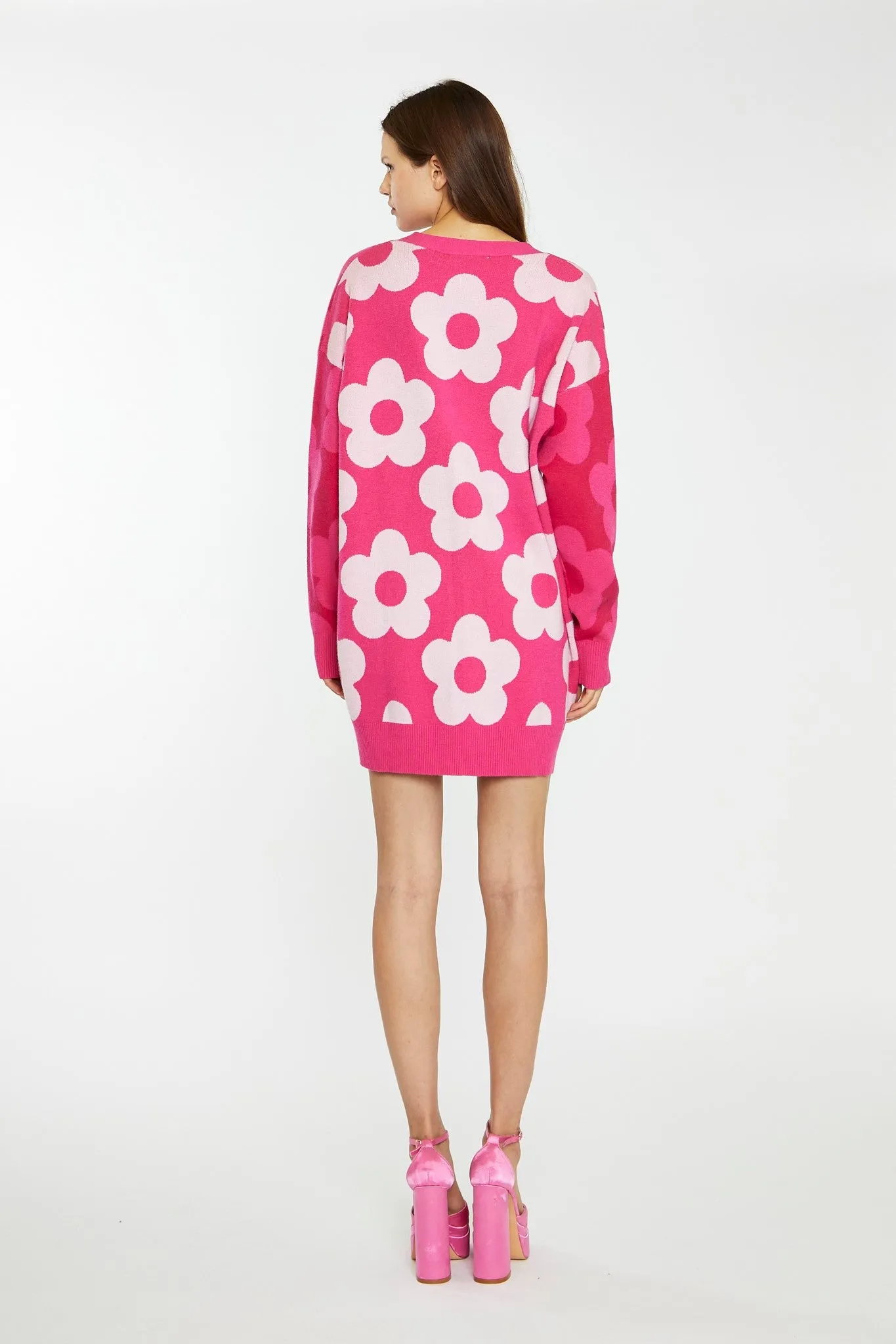 LADIES CARDIGAN / PINK FLOWER