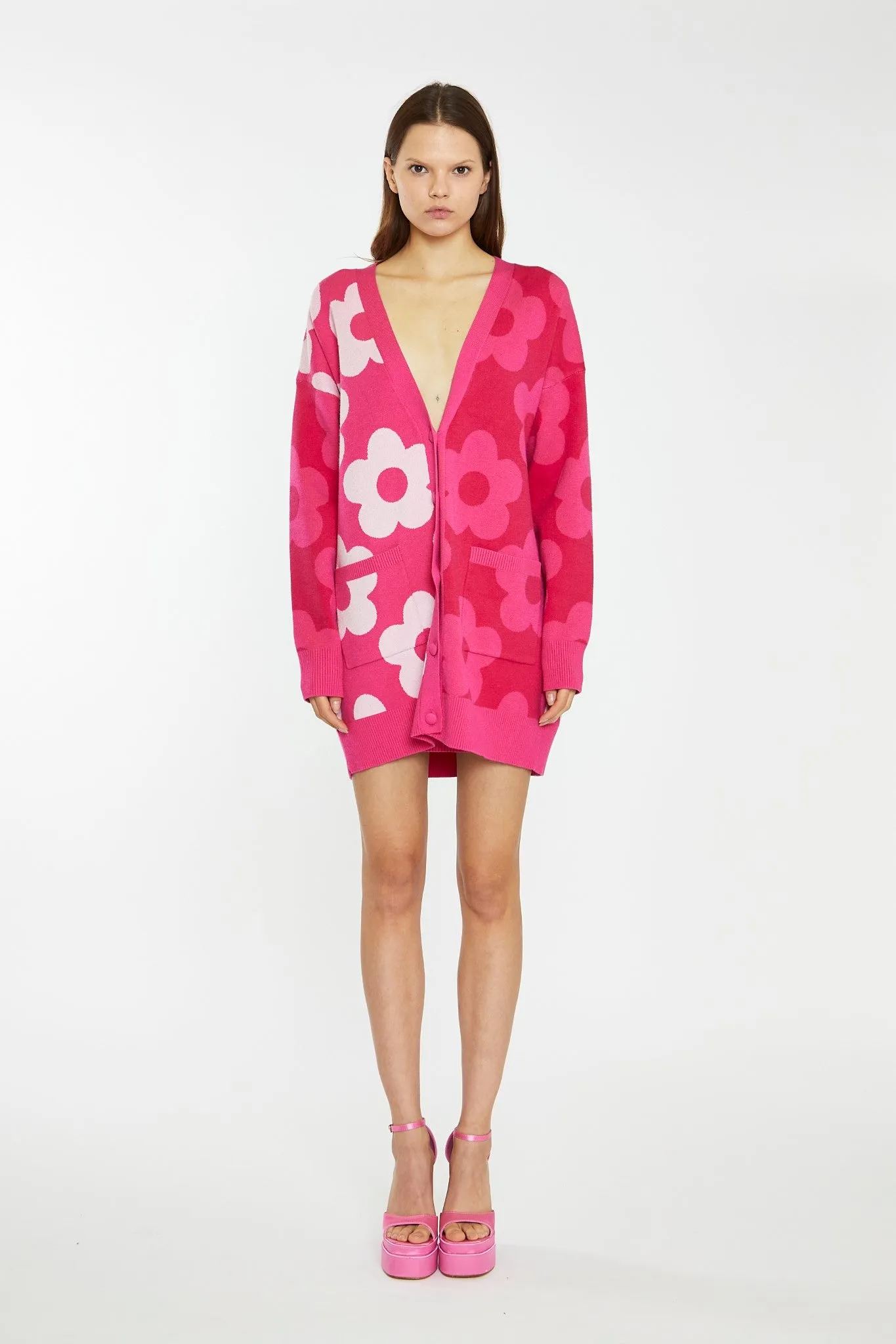 LADIES CARDIGAN / PINK FLOWER
