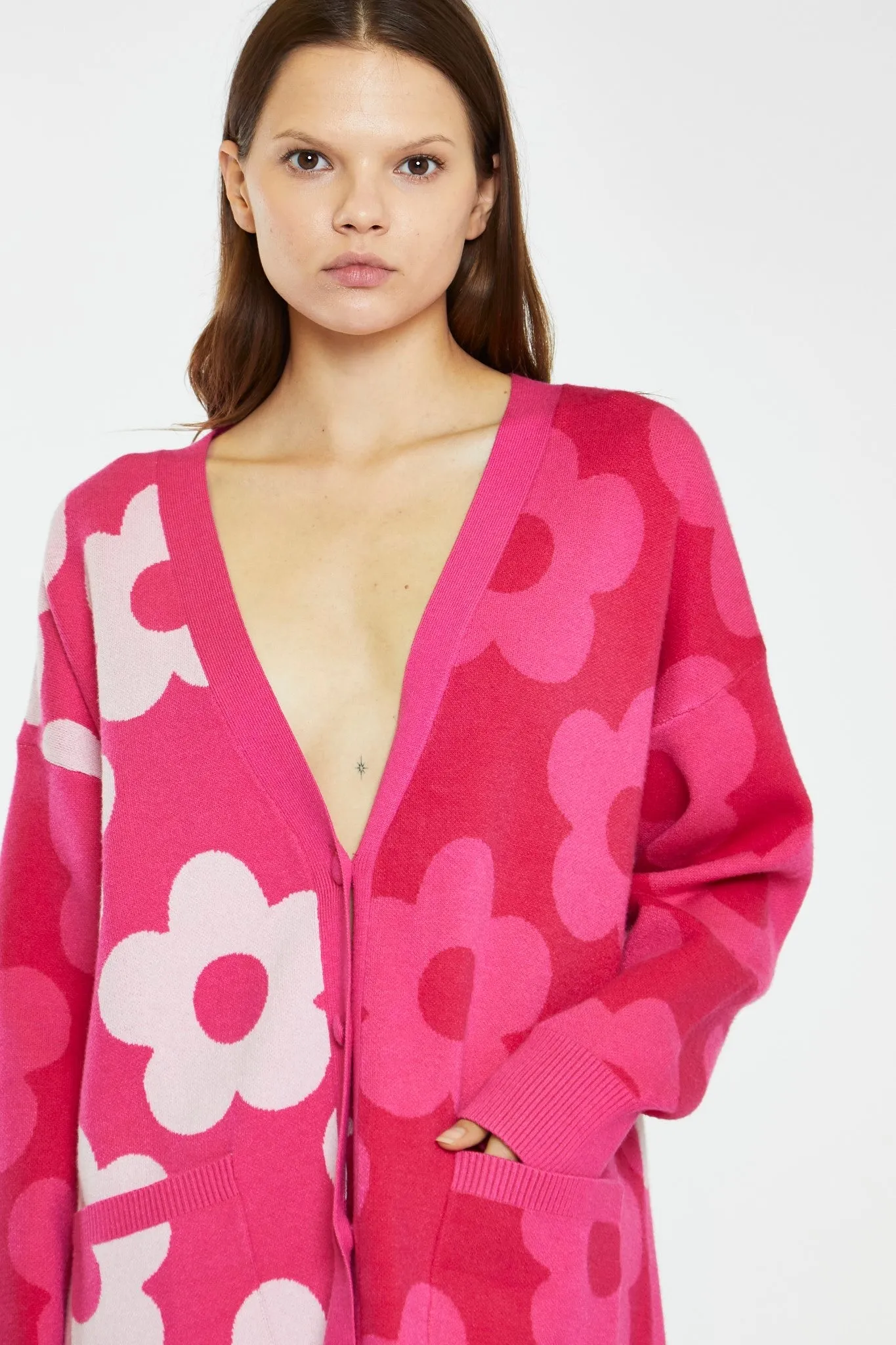 LADIES CARDIGAN / PINK FLOWER