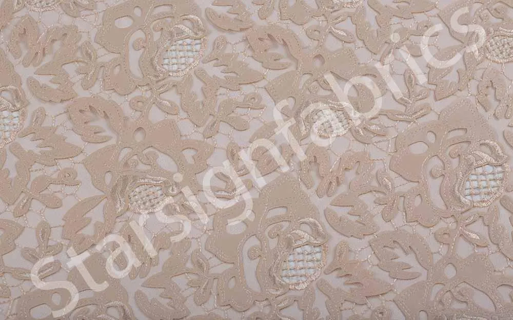 Laser Cut Rose Embroidered Faux Leather Tulle Fabric