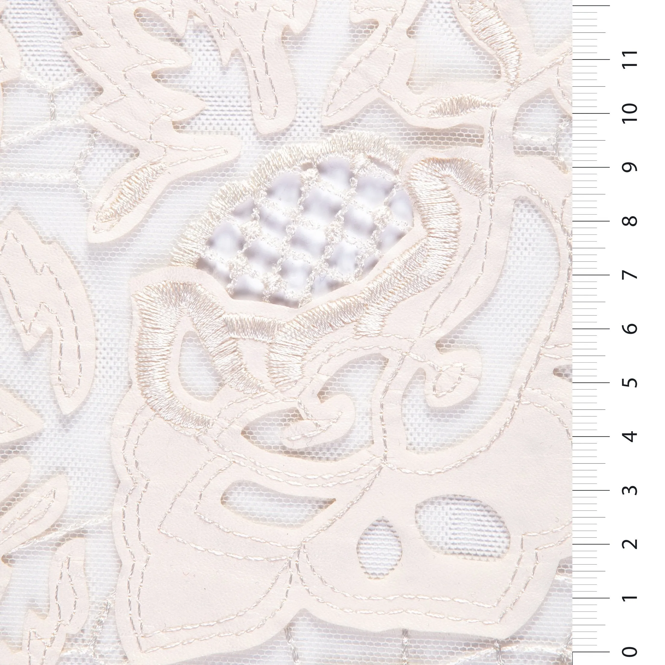 Laser Cut Rose Embroidered Faux Leather Tulle Fabric