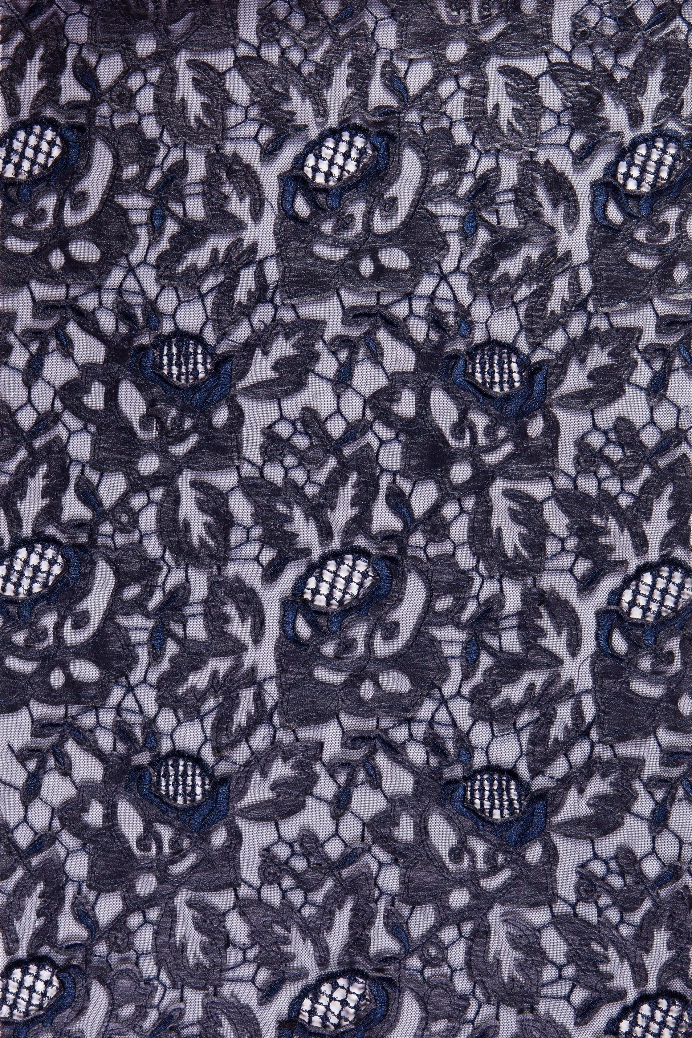 Laser Cut Rose Embroidered Faux Leather Tulle Fabric